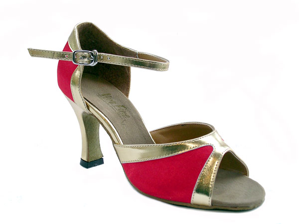 6024 Red Satin & Gold Trim with 3" Heel in the photo