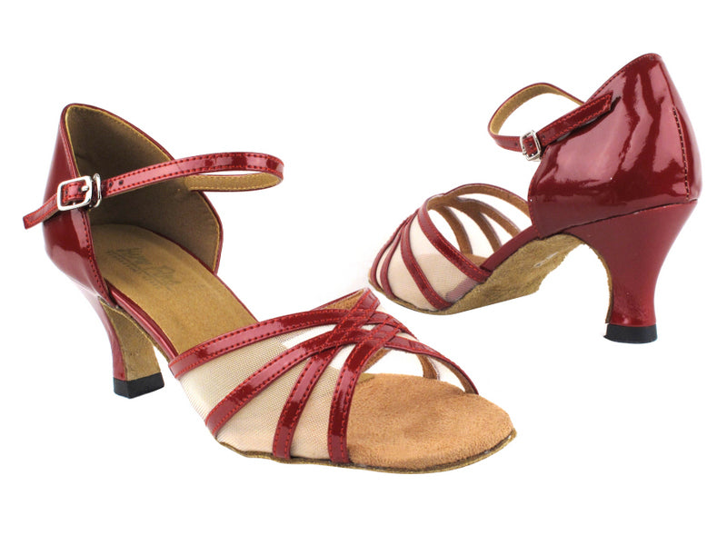 6027 131 Red Patent_Flesh Mesh with 2.5" Heel in the photo