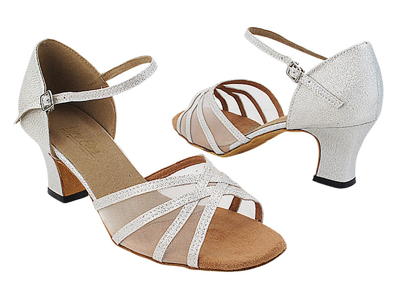 6027 22 Silver Glitter Satin_Flesh Mesh with 2.2" Thick Cuban Heel (318) in the photo