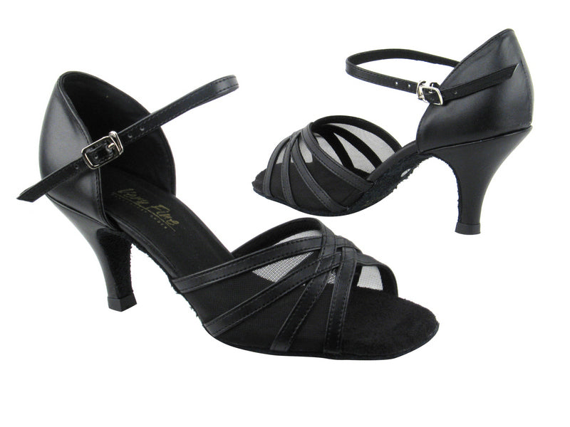 6027 Black Leather_Black Mesh_2_6in Slim Heel with 2.6" heel in the photo