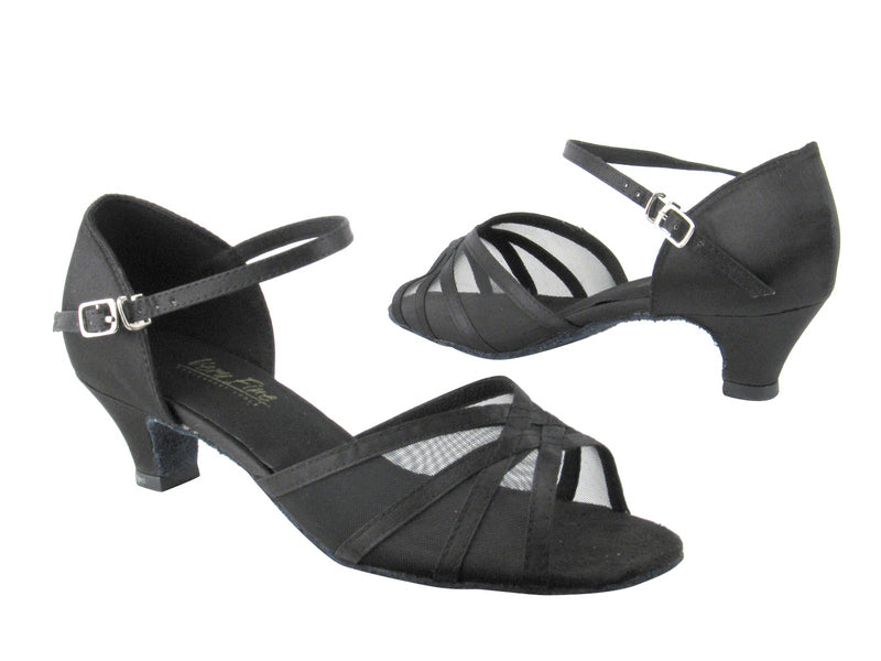 6027 Black Satin_Black Mesh with 1.3" Cuban heel in the photo