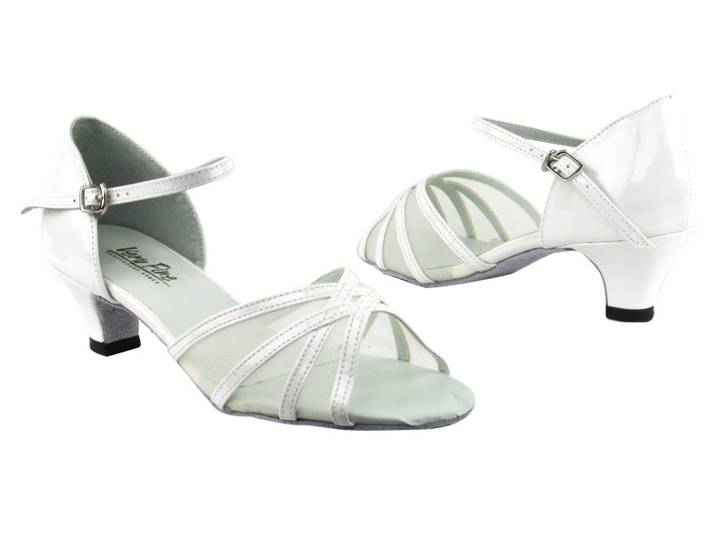 6027 White Patent_White Mesh with 1.3" Heel in the photo