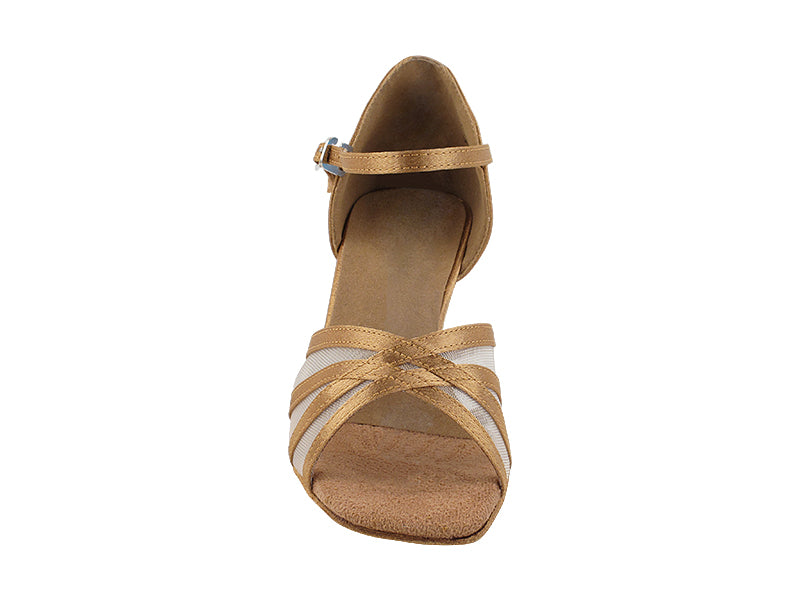 6027 Brown Satin & Flesh Mesh with 2.5" Heel in the photo