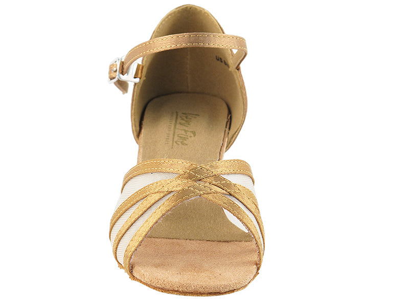 6027 Brown Satin & Flesh Mesh & Cuban Heel