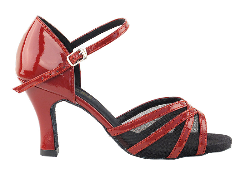 6027 Red Patent & Black Mesh