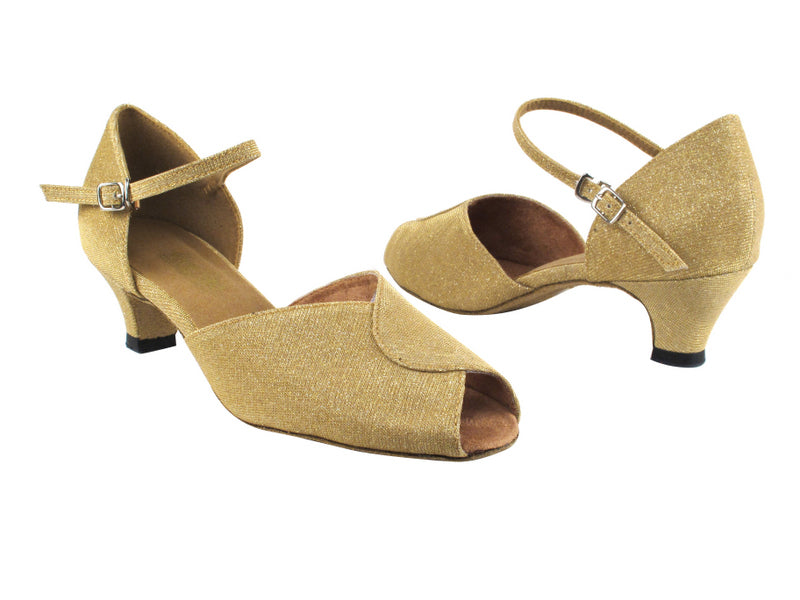 6028 106 Glitter Gold Satin with 1.3" Heel in the photo