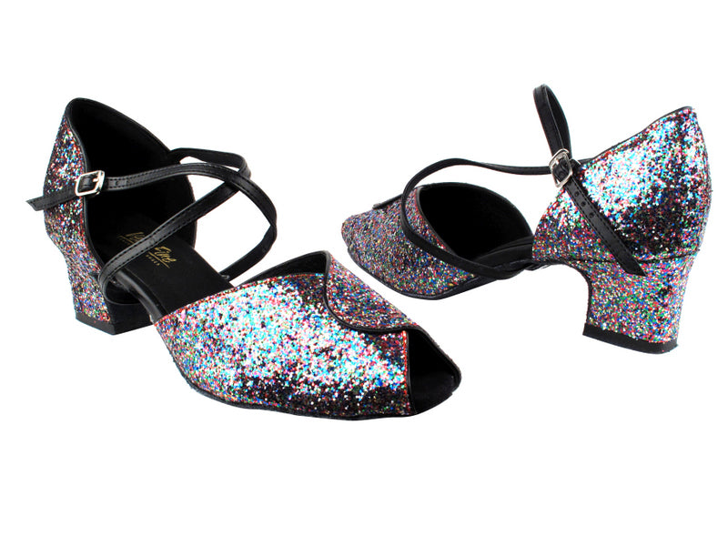 6028 189 Party Sparkle_Black Leather Trim_1650 BackStrap with 2" Thick Cuban Heel in the photo