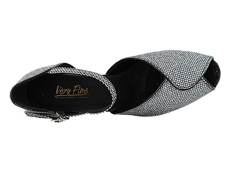 6028 Black Sparklenet & Black Trim with 2" Thick Cuban Heel in the photo