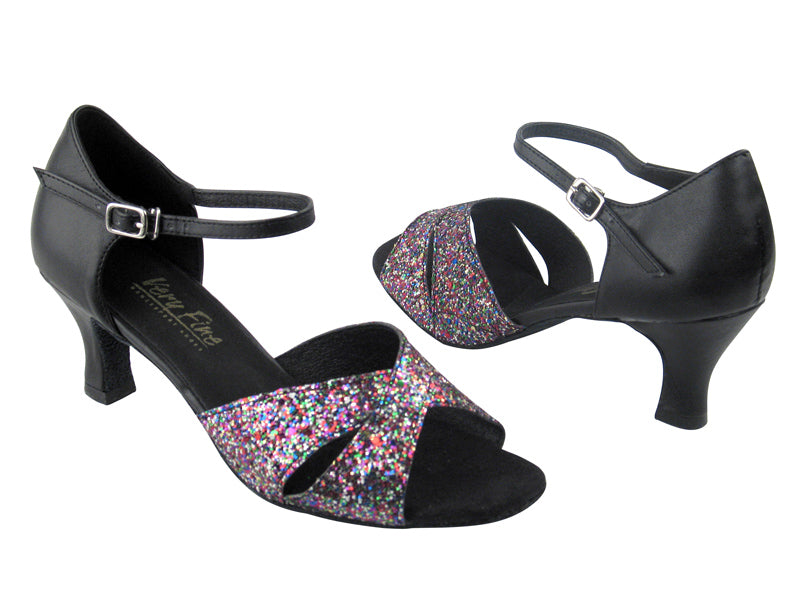 6029 189 Party Sparkle & Black Leather with 2.5" Low Heel in the photo