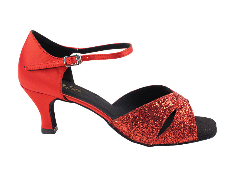 6029 Red Sparkle_Red Satin with 2.5" Heel (2899) in the photo