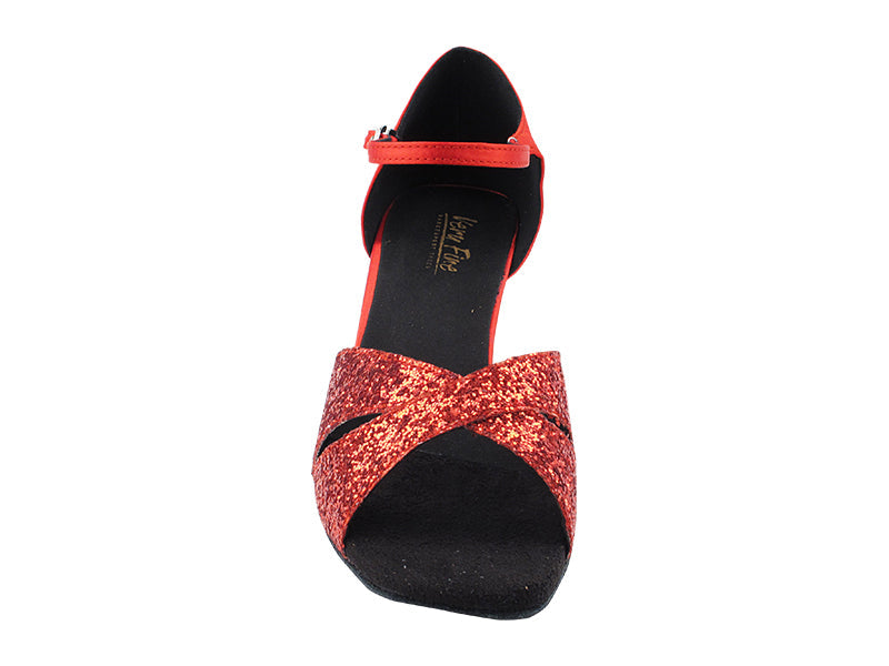 6029 Red Sparkle_Red Satin with 2.5" Heel (2899) in the photo