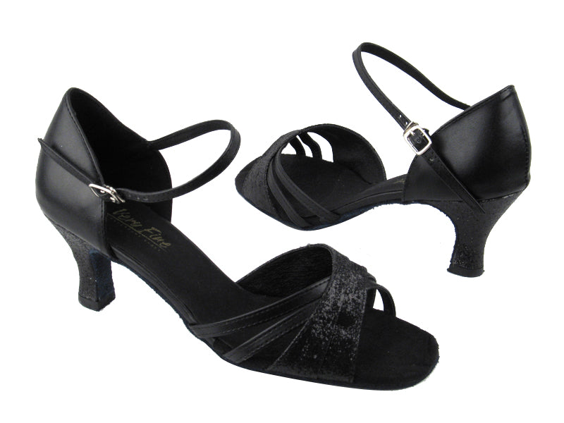 6030 127 Black Stardust_Black Leather with 2.5" low heel in the photo