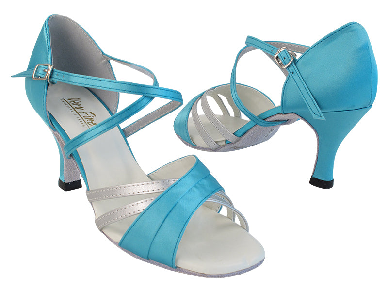 6030 230 Light Blue Satin_119 Silver Leather Trim_X-Strap Arch