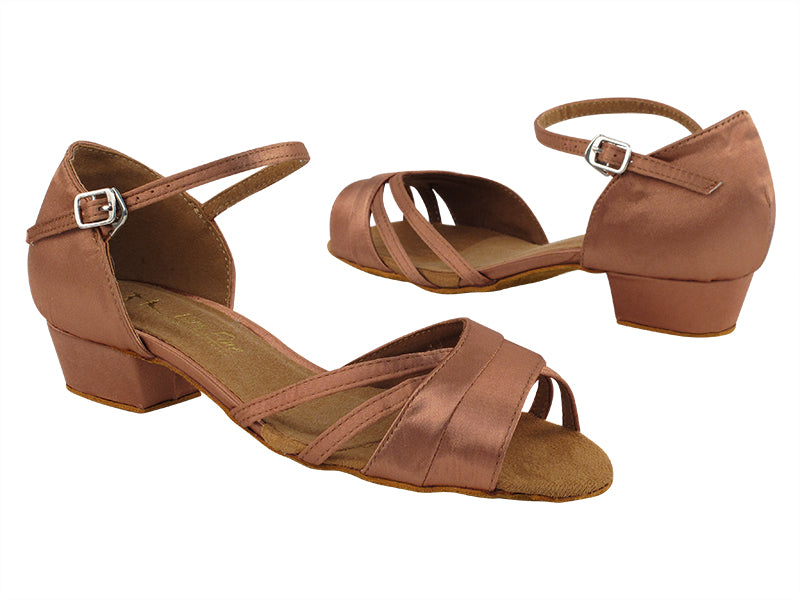 6030FT Tan Satin with 1" Flat Heel in the photo