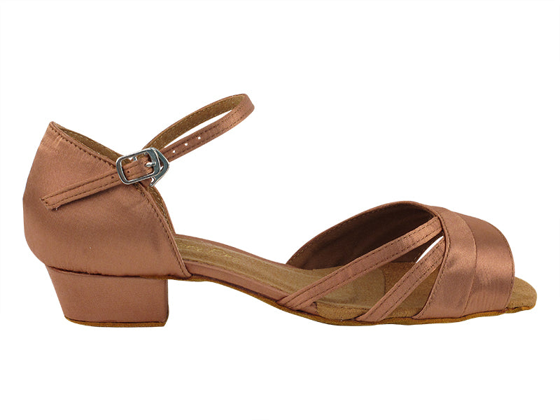 6030FT Tan Satin with 1" Flat Heel in the photo