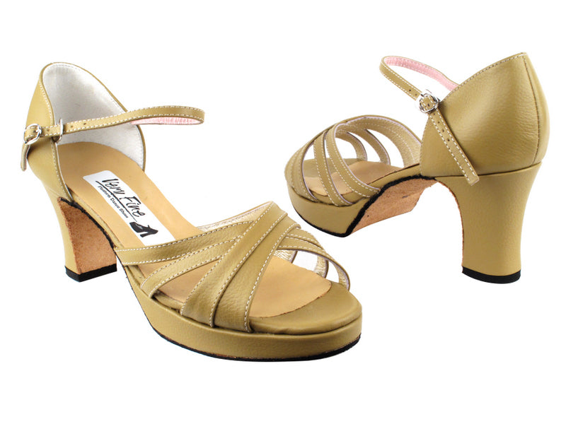6030Platform Tan Leather with 3" Square Heel heel in the photo