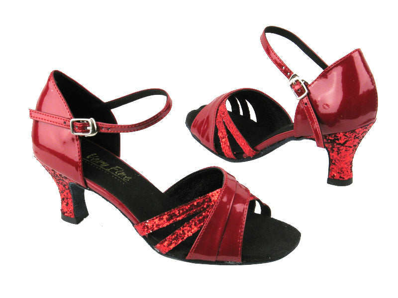 6030 Red Patent_Red Sparkle with 2.5" low heel in the photo