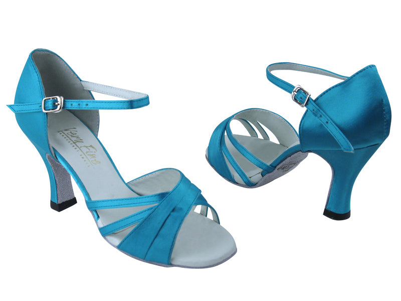 6030 230 Light Blue Satin with 3" Heel in the photo