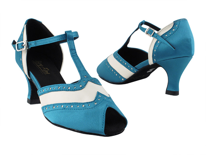 6034 230 Blue Satin_139 White PU with 2.5" Heel in th photo