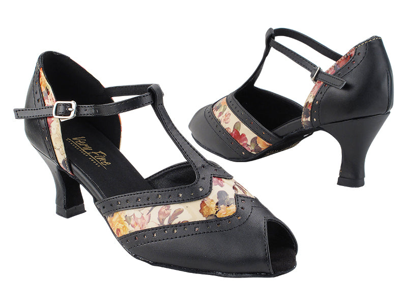 6034 Black Leather_287 Flower PU with 2.5" Low Heel (2899) in the photo