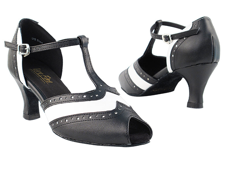 6034 Black Leather & White Trim with 2.5" Low Heel in the photo