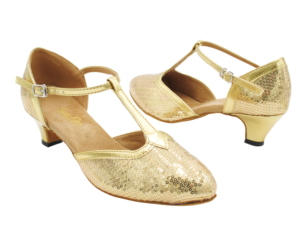 6814 Gold Sequin & Shiny Gold Trim with 1.3" Cuban Heel (387) in the photo