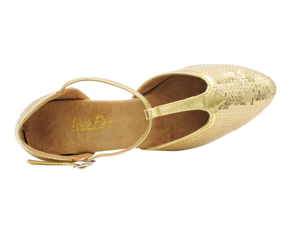 6814 Gold Sequin & Shiny Gold Trim with 1.3" Cuban Heel (387) in the photo