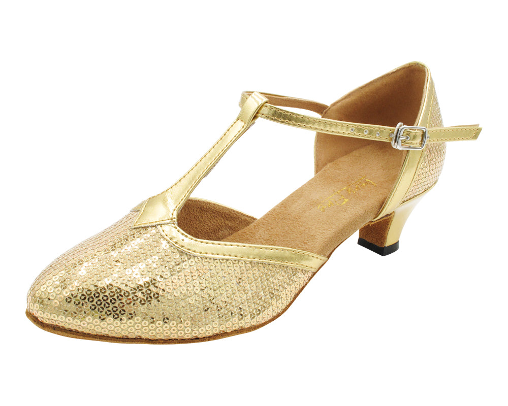 6814 Gold Sequin & Shiny Gold Trim with 1.3" Cuban Heel (387) in the photo