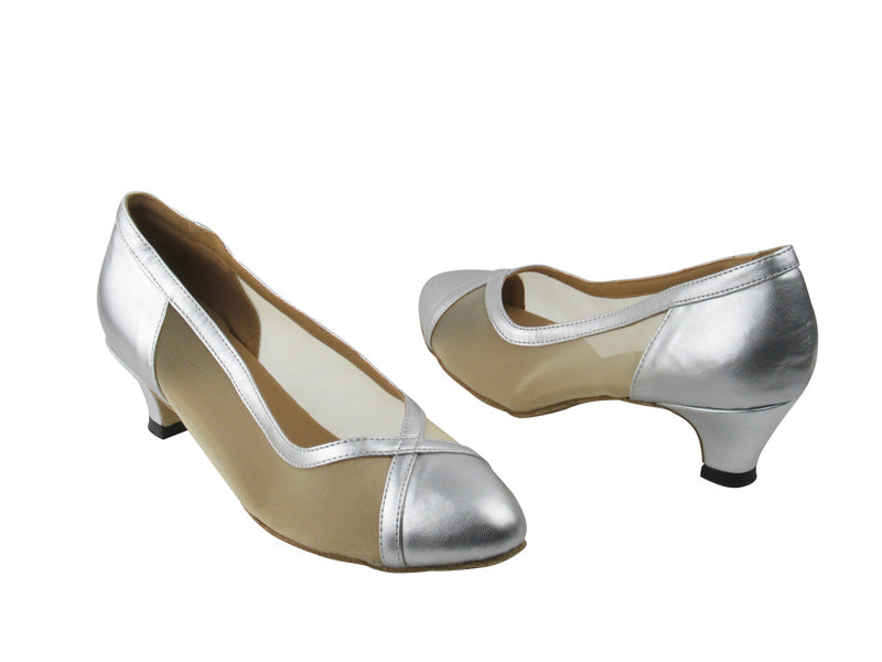 6815 151 Soft Silver Leather & Flesh Mesh with 1.3" Heel in the photo