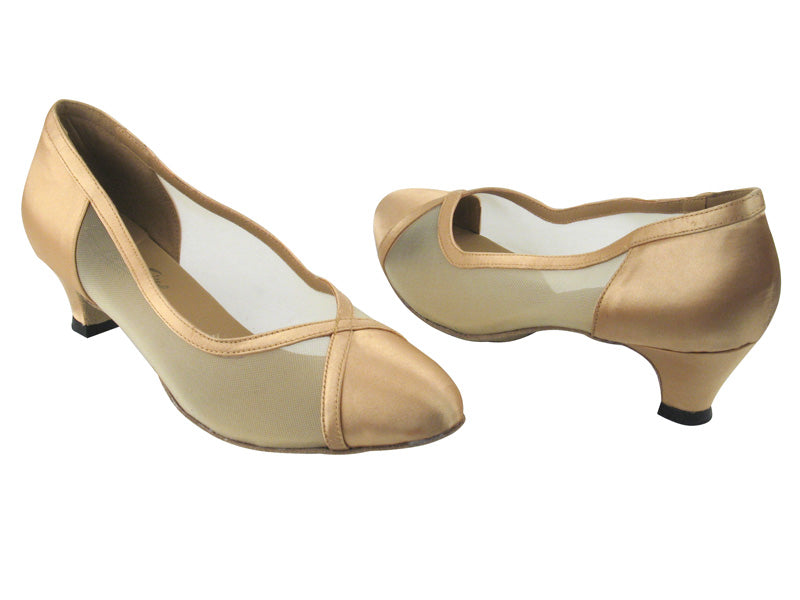6815 80 Light Gold Satin & Flesh Mesh with 1.3" Heel in the photo