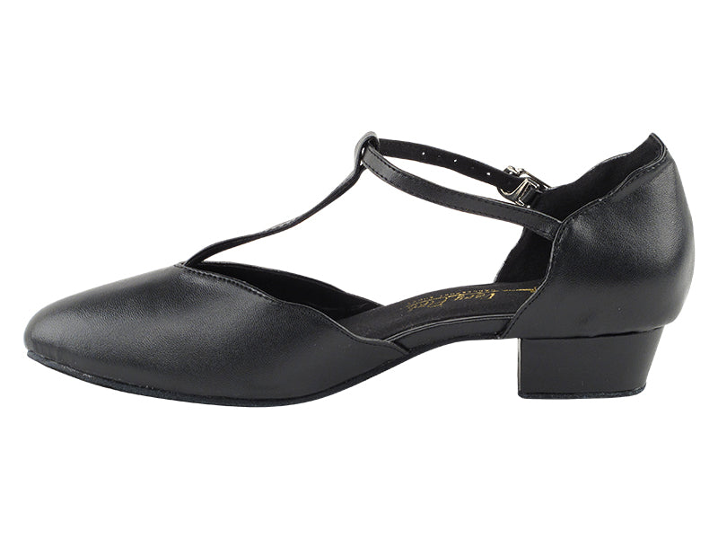 6819FT Black Leather with 1" Flat Heel in the photo