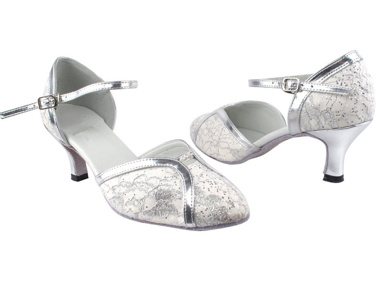 6822 194 Lace White Stardust_Silver Leather Trim with 2.6" Flare Heel in the photo