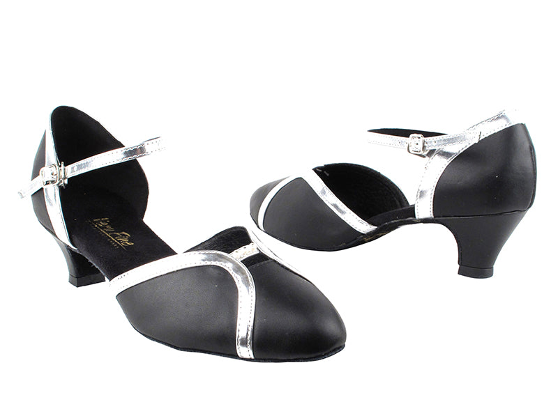 6822 Black Leather_Silver PU Trim with 1.3" Cuban Heel in the photo