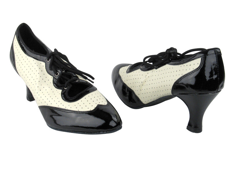 6823 Black Patent & Creamy White Leather with 2.5" Low Heel in the photo