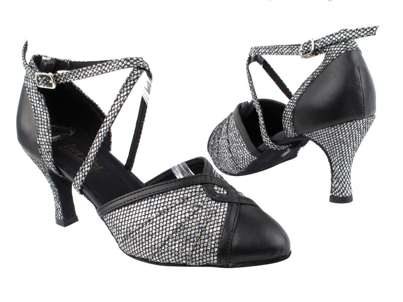 6825B Black Leather_97 Black Sparklenet_6023 BackStrap with 2.75" Heel in the photo