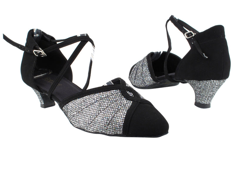 6825B Black Nubuck_97 Black Sparklenet_1636 BackStrap with 1.3" Heel in the photo