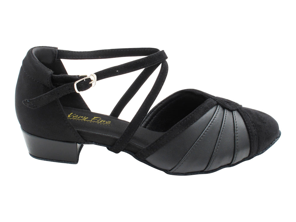 6825FT Black Leather & Black Oxfoard Nubuck with 1" Flat Heel in the photo