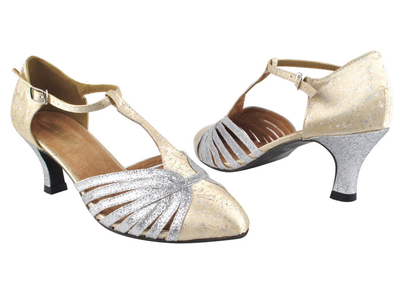 6829 103 Flesh Flower Satin_126 Silver Stardust Trim_H with 2.5" Heel in the photo