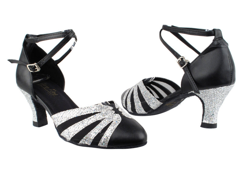 6841 6 Silver Sparklenet_H_Black Leather with 2.5" Heel in the photo