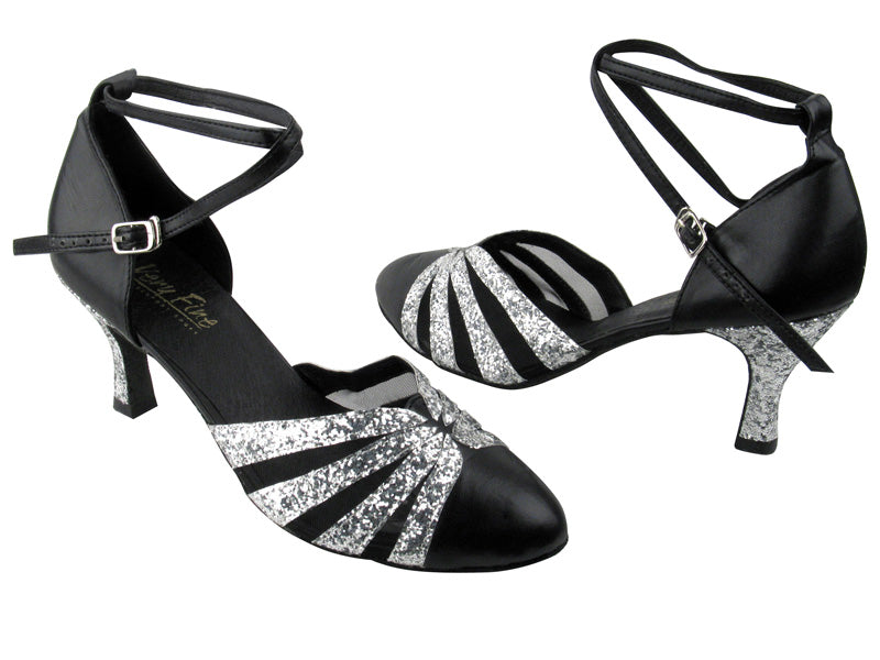 6841 Silver Sparkle & Black Leather with 2.75" Heel in the photo
