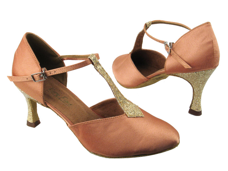 6850 193 Tan Satin_173 Light Gold Scale with 2.75" heel in the photo
