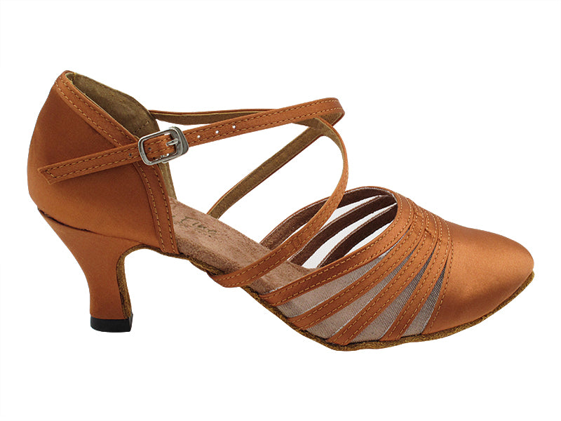 6862 Dark Tan Satin & Flesh Mesh with 2.5" Heel (2899) in the photo