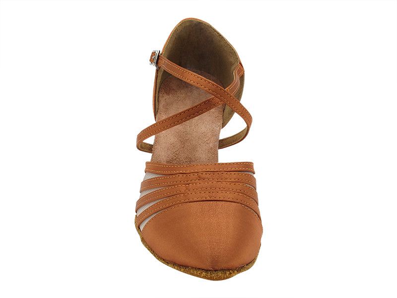 6862 Dark Tan Satin & Flesh Mesh with 2.5" Heel (2899) in the photo