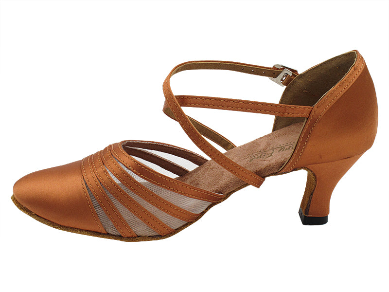 6862 Dark Tan Satin & Flesh Mesh with 2.5" Heel (2899) in the photo