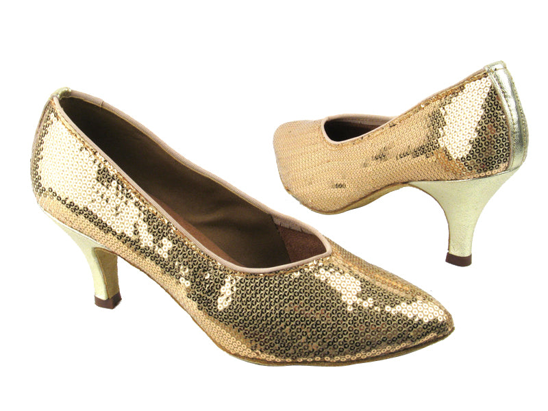 6903 256 Gold_120 Gold Leather Heel with 2.6" slim heel in the photo