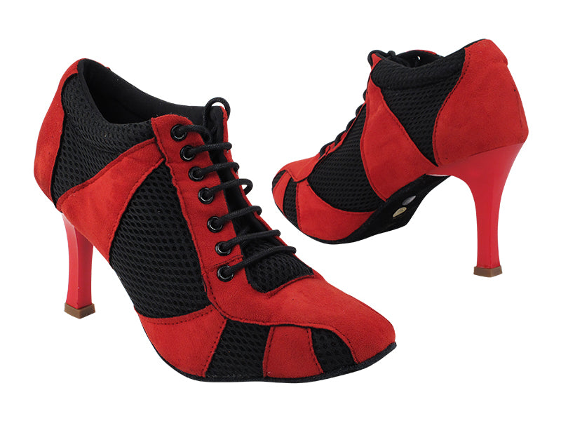 705LEDSS Red Suede & Black Knit Mesh with 3 inch Square Red Plated Heel (6652) in the photo