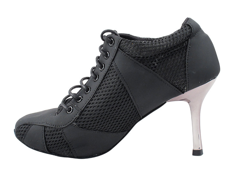 705LEDSS Black Nubuck_Black Knit Mesh with 3" Slim Metallic Heel (6646) in the photo