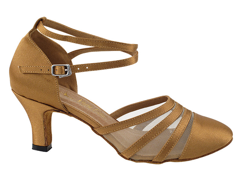 7892LEDSS Brown Satin & Flesh Mesh with 2.5" Low Heel (2899) in the photo