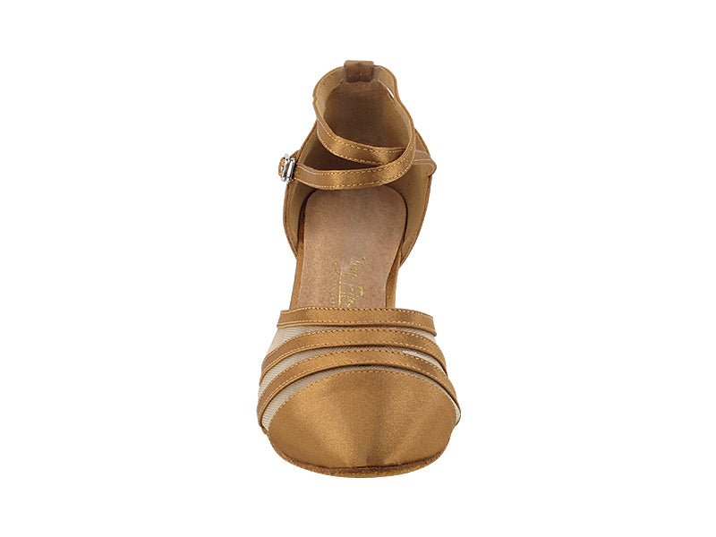 7892LEDSS Brown Satin & Flesh Mesh with 2.5" Low Heel (2899) in the photo