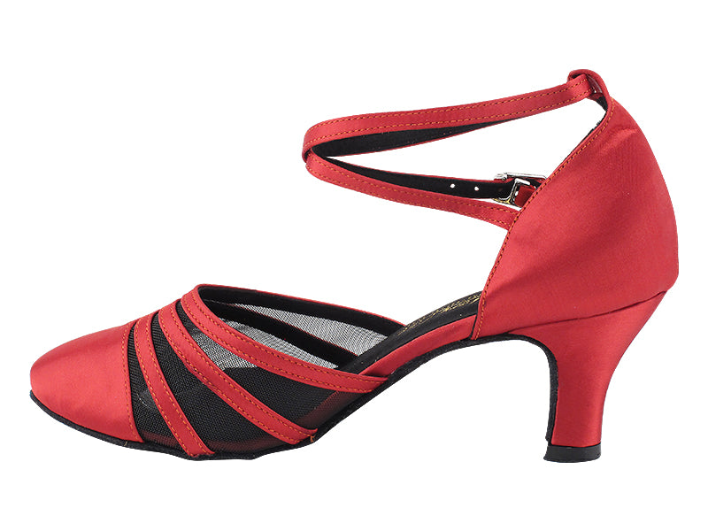 7892LEDSS Burgundy Satin & Black Mesh with 2.5" Low Heel (2899) in the photo